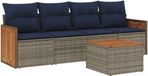 vidaXL Ensemble de banc de jardin 5 pièces avec coussins, gris, polyrotin