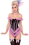 Leg Avenue Boned Ruffle Bodysuit with Bow Accent Kostuum - S - Zwart/Roze