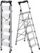 Merkloos Latios Huishoudtrap - 6-treeds trapladder/vouwladder - Antislip treden - Veiligheidsbeugel - Draagvermogen 150 kg - Lichtgewicht aluminium - Inklapbaar - Zilver