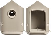 Elho Cosy Bird House and Feeder - Vogelhuisje en Vogelvoederhuisje - 100% Gerecycled Plastic - L17.6 x B18 x H23 cm - Paddenstoel beige