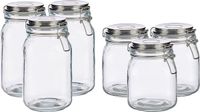 Vivalto Set de 6 pots de conservation de cuisine de luxe avec couvercle à rabat, verre, transparent, 1000 et 1500 ml