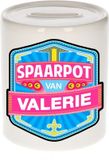 Bellatio Decorations Kinder spaarpot met naam - Valerie - keramiek - met dop - wit