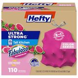 Hefty Ultra Sterke 13 Gallon Vuilniszakken, Hoge Keuken Vuilniszakken 13 Gallon Size, Weerstaan Lekken, Lekken en Scheuren, Continue Geurcontrole, Roze, Fabuloso Watermeloen Geurgeur, 110 Zakken