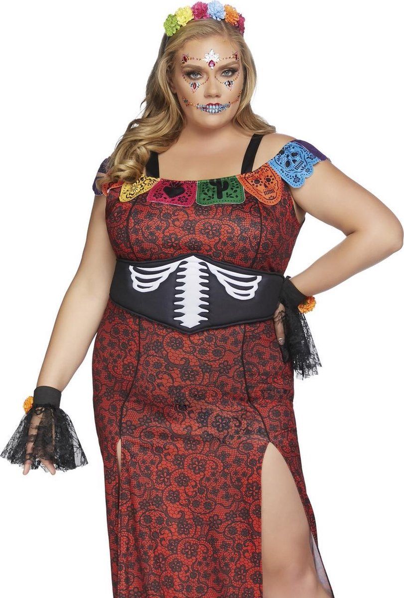 Leg Avenue - Deluxe Dag van de Doden kostuum - Diva size (3XL-4XL) - Polyester
