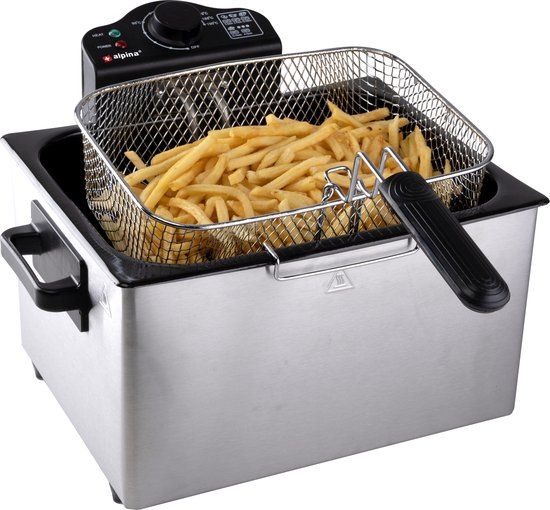 alpina Frituurpan 5 Liter - Dubbele Friteuse met 3 Frituurmanden, 1x Groot en 2x Klein - Frituur Instelbaar tot 190 °C - Frietpan met 2000W - RVS