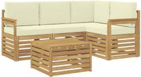 vidaXL Hoek loungeset 5-delig Wit en crèmekleurig Polyester Inclusief tafel