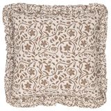 Seventy Three Linnen Filigraan Gedrukt Ruche Polyester Gevuld Kussen - Linnen/Olijf - 50x50cm