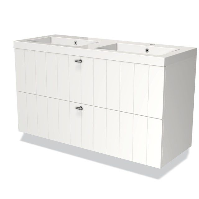 Maxaro Badkamermeubel 120cm Modulo Mat Wit 2 Lades Lamel Wastafel Mineraalmarmer - 6095816973963