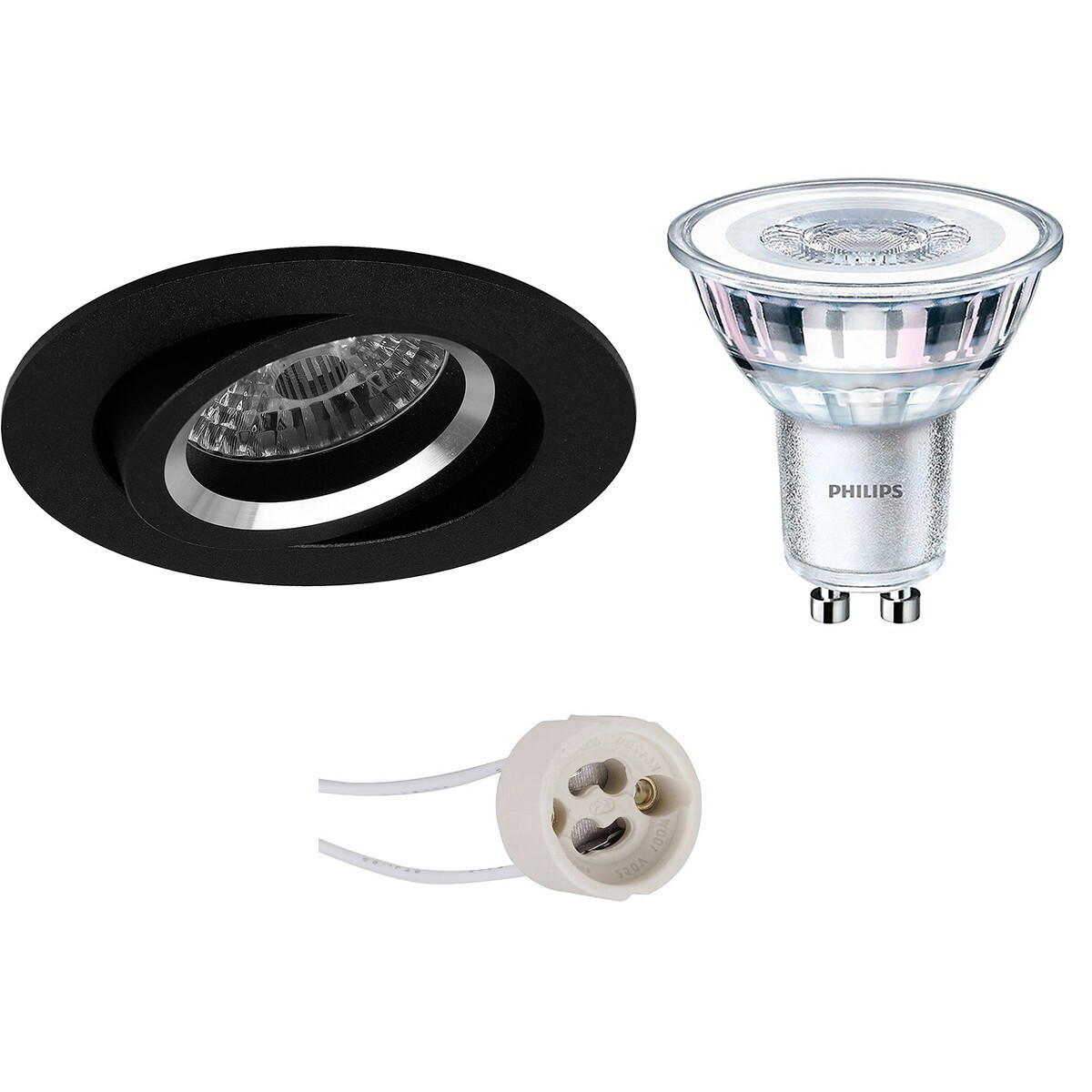 BES LED LED Spot Set - Pragmi Aerony Pro - GU10 Fitting - Inbouw Rond - Mat Zwart - Kantelbaar - Ø82mm - Philips - CorePro 827 36D - 5W - Warm Wit 2700K - Dimbaar