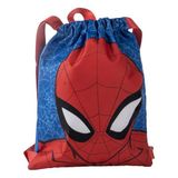 Spider-Man schoolrugzak voor jongens en meisjes, kinderrugzak met verstelbaar trekkoord en handgrepen, 27 x 33 cm, 100% polyester, blauw en rood, officieel gelicentieerd product, ideaal voor school en