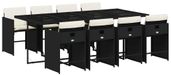 vidaXL Garden Dining Set Cushions 9pcs, Dining Chairs with Armrests, Furniture Set with Table, Modern, Black Rattan