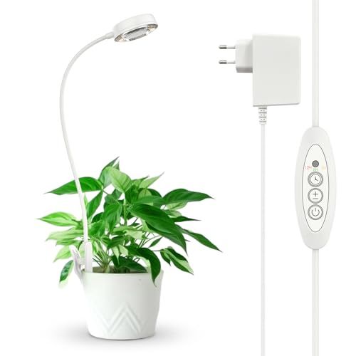 SANSI Plantenlamp, 48 LED Groeilicht met Volledig Spectrum 4000K, 10W LED Groeilamp voor Binnen met 3H/6H/12H Automatische Timer en 4 Helderheid voor Kleine Planten (1 Stuk)