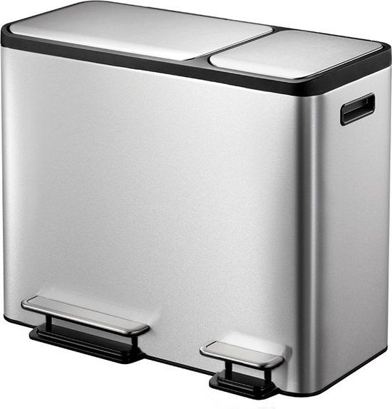 EKO EcoCasa Recycler pedaalemmer - 45 liter - 3 vakken - mat RVS