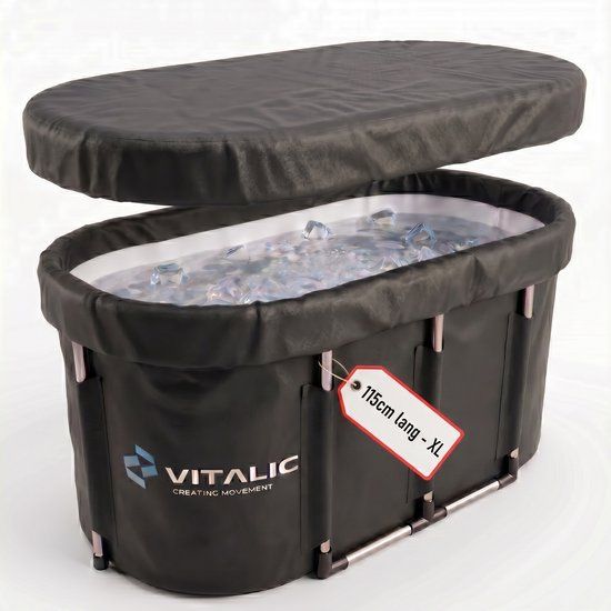 VITALIC Premium XL ijsbad (115cm) incl. ONLINE sportschema - Zit en lig bad voor Volwassenen - Ice Bath bucket opblaasbaar Dompelbad