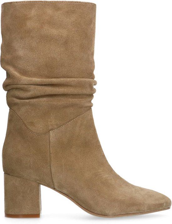 Manfield - Dames - Beige suède laarzen met hak - Maat 36