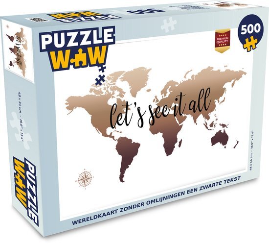 MuchoWow Puzzel Wereldkaart - Bruin - Kompas - Legpuzzel - Puzzel 500 stukjes - Sinterklaas cadeautjes - Sinterklaas voor grote kinderen