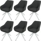 HWC-K27 Set van 6 eetkamerstoelen, keukenstoel met armleuningen, draaibaar stof/textiel ~ donkergrijs