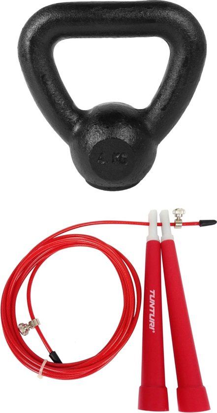 Tunturi Fitness Set - Springtouw Rood & Kettlebell 4 kg