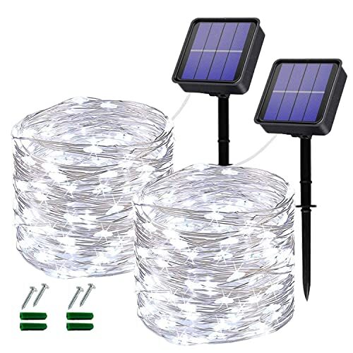 Oreunik Zonneverlichting Outdoor Tuin, 2 Pack 2 × 120LED Tuin Solar Lights Waterdicht, Solar Fairy Lights 40Ft 8 Modi Decoratie Verlichting voor Tuin, Patio, Feest, Bruiloft, Kerstmis (Wit)