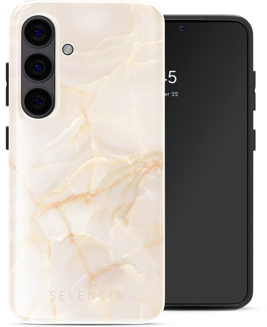 Selencia Hoesje - Geschikt voor Samsung Galaxy S24 - Backcover - Golden Beige Marble