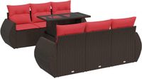 vidaXL - 7-delige Loungeset met kussens, poly rattan, acacia, bruin