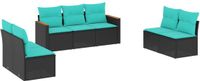 vidaXL 7-delige loungeset voor buiten met kussens, zwart kunststofvlecht