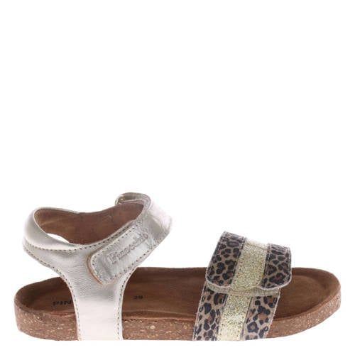 Pinocchio leren sandalen met panterprint - champagne/bruin