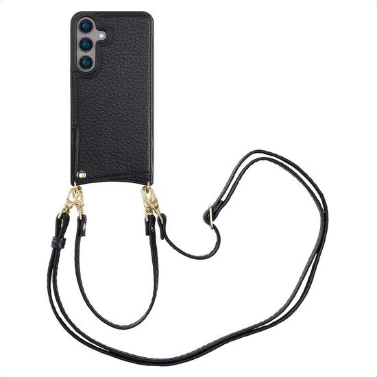 Selencia Hoesje - Geschikt voor Samsung Galaxy S24 - Backcover met koord en pashouder - Zwart