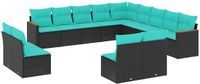 vidaXL 13-delige tuinbankset met kussens van zwart polyrotan