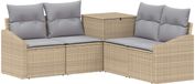 vidaXL - Bankstel - 5 - st - Beige - en - Lichtgrijs - Poly - Rattan - en - Staal