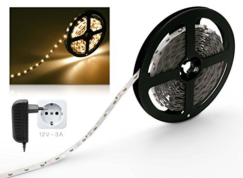 STARKlicht LED strips 5m warm wit set met stekker voeding (LED strip 5 meter, 60LED/m, IP20, 12V SELV, 36W voeding)