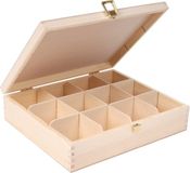 Creative Deco Houten Theedoos | 29 x 25 x 7,5 cm | 12 Vakken | Houten theekist met Deksel