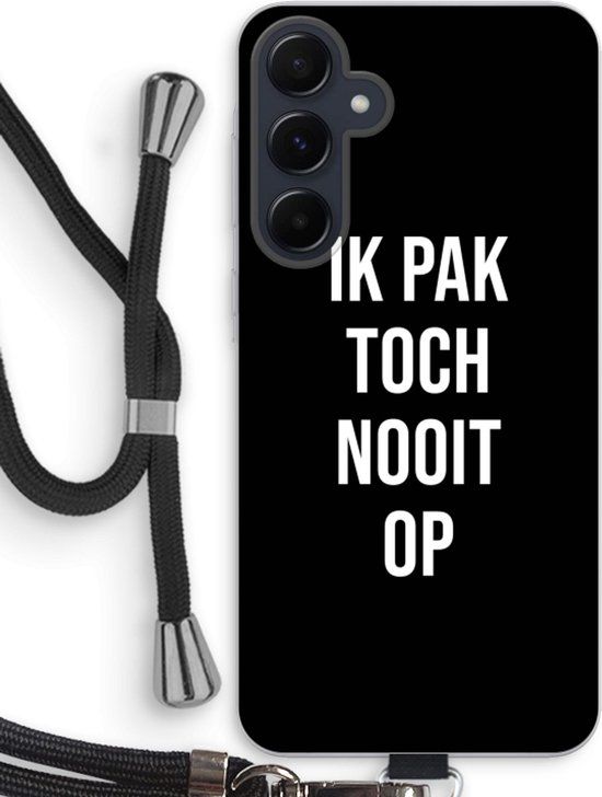 Case Company® - Samsung Galaxy A55 Hoesje met Koord - Ik pak nooit op - Zwart