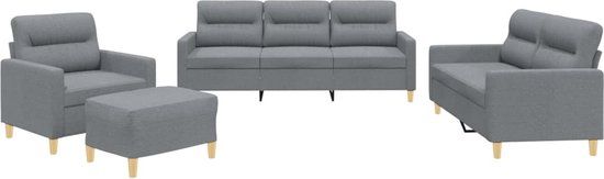 vidaXL 4-delige Loungeset met kussens stof lichtgrijs