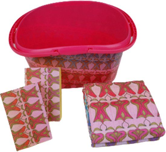 Merkloos / Sans marque Schoonmaakset - Roze / Multicolor - 5 stuks - Emmer / Microvezeldoeken / Sponzen