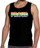 Bellatio Decorations Proud gay pride tanktop/mouwloos shirt - zwart regenboog homo singlet voor heren - LHBTI XL