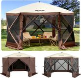 VEVOR Opvouwbaar Tuinpaviljoen, 3,05 M X 3,05 M 6-Zijdige Pop-Up Campingluifeltent Met Gaasramen, Draagbare Draagtas, Grondpinnen, Groot Tuinpaviljoen voor Buitenkamperen, Gazon en Achtertuin