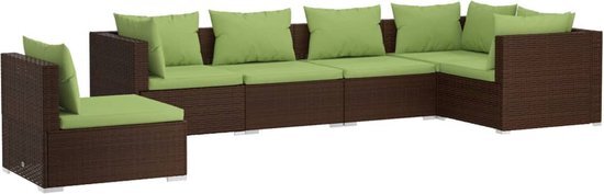 vidaXL 6-delige Loungeset met kussens poly rattan bruin