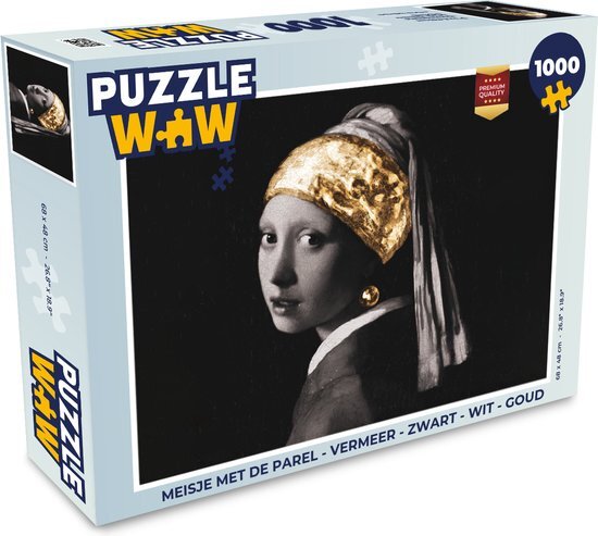 MuchoWow Puzzel Meisje met de parel - Vermeer - Zwart - Wit - Goud - Legpuzzel - Puzzel 1000 stukjes volwassenen