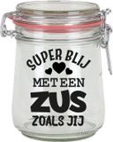Bellatio Decorations Cadeau voorraadpot/snoeppot - zus - glas - 10 x 7 cm - 720 ml - verjaardag