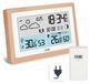 Merkloos Weerstation buitensensor - Digitaal met houten behuizing - Radiowekker met DCF-ontvangst - Binnen en buiten temperatuur - Hygrometer en barometer