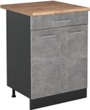 Vicco Keukenonderkast R-Line, Beton/Antraciet, 60 cm met lade goudkleurig eiken werkblad