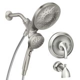 Moen 82304SRN Engage multifunctionele handdouche- en regendoucheset met bedieningshendel, baduitloop, metalen slang en kraan, geborsteld nikkel
