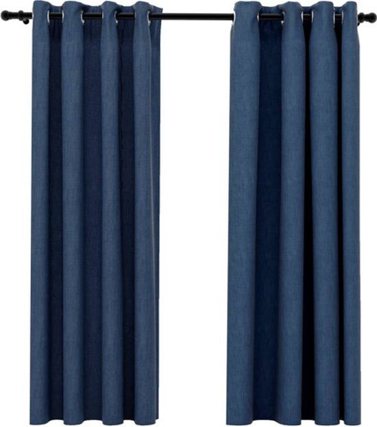 vidaXL Gordijnen linnen-look verduisterend ogen 2 st 140x175 cm blauw