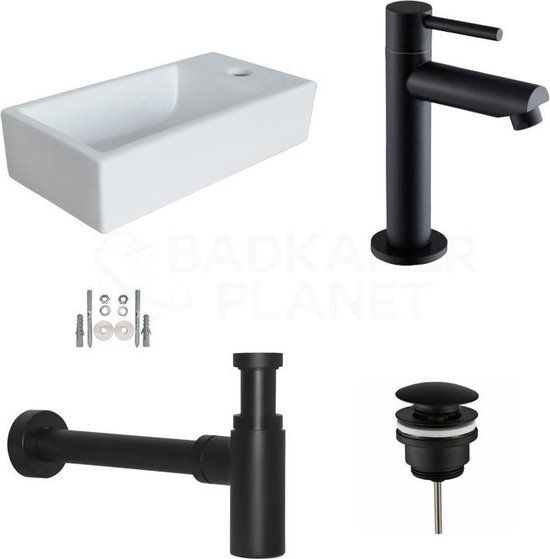 Sani Royal Paso - Fonteinset - Keramiek - Mat Zwart - 40 cm - Incl. Kraan, Afvoer en Sifon