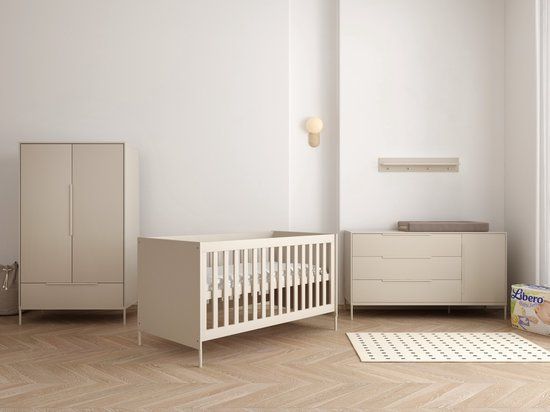 Cabino Born Lucky Belmond Meegroei Babykamer 3 Delig Compleet – Baby bed 70x140 cm – Commode – Kast – Clay – Beige/Clay