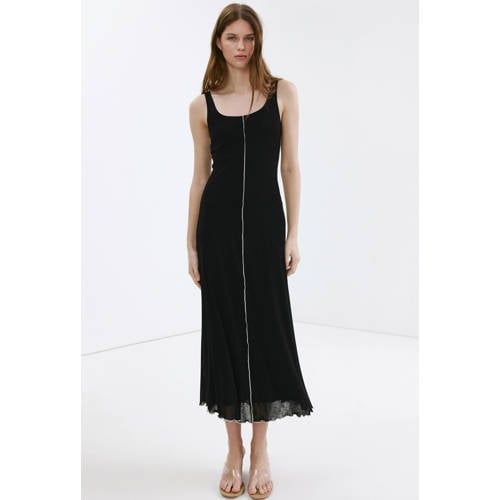 Mango Gestreepte midi jurk - zwart