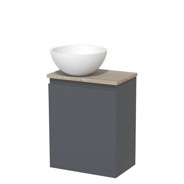 Maxaro Toiletmeubel met Waskom Solid Surface Modulo Donkergrijs Greeploos 41 cm Lichtgrijs Eiken Blad