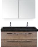 BES LED Seville Badmeubelset 120 cm - 2 Laden Tabacco - Wastafel Lucca Enkel met Spiegelkast
