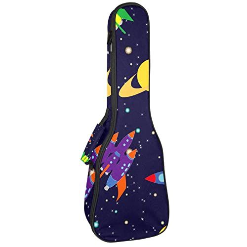 Mersov Concert Ukelele Rugzak, Heavy Duty Ukelele Case Bag met Opslag, Sopraan Concert Tenor Ukelele 10MM Gewatteerde Tas Ruimte Raket Planeten